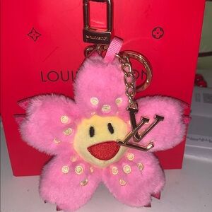Upcycled plush cherry blossom purse/bag charm keychain